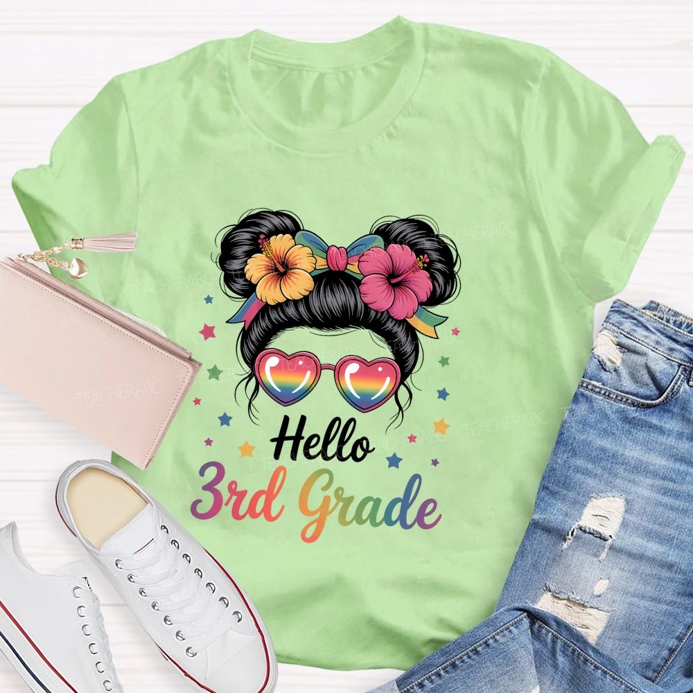 Personalized Grade Hello 3rd Grade Gradient Font Teacher T-shirt