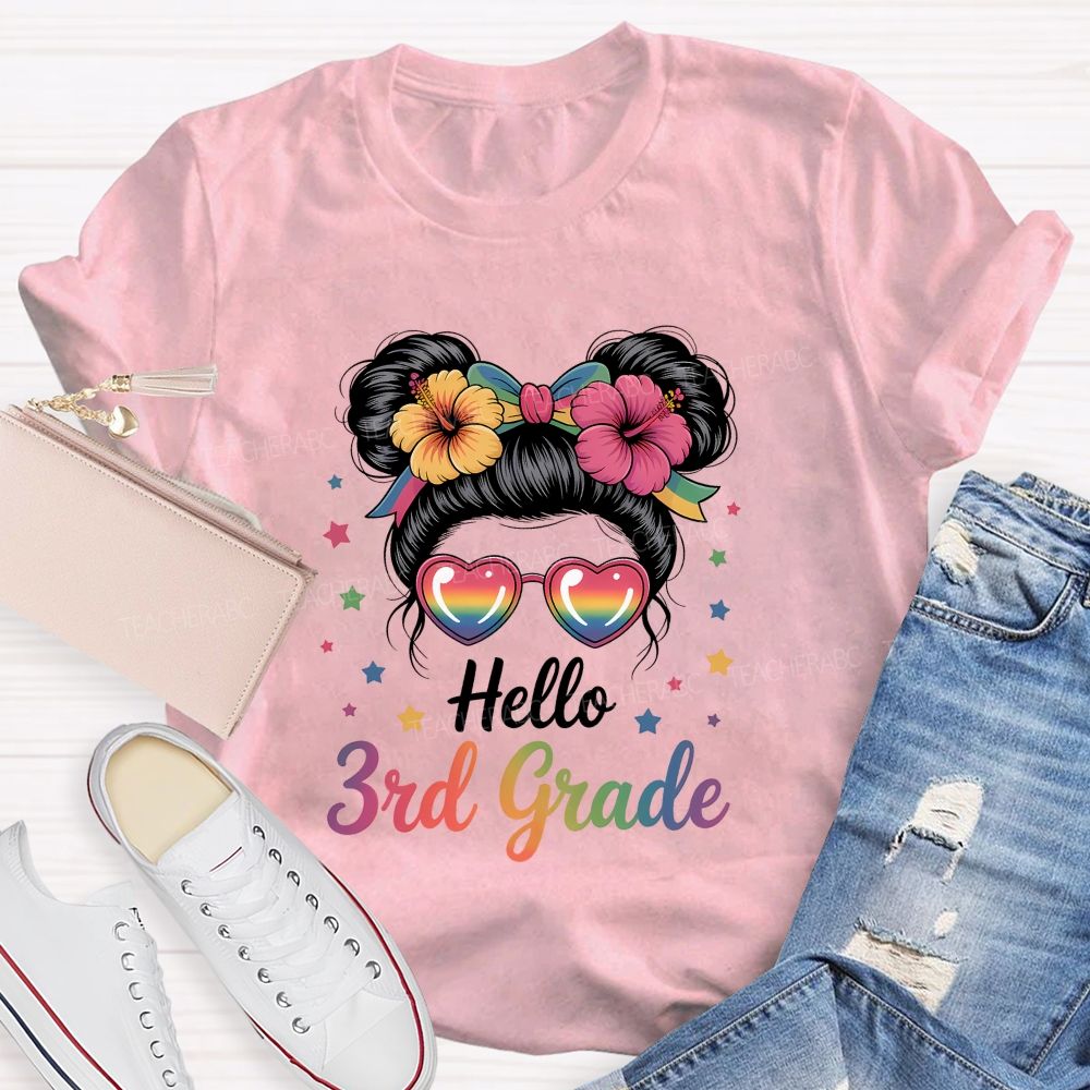Personalized Grade Hello 3rd Grade Gradient Font Teacher T-shirt
