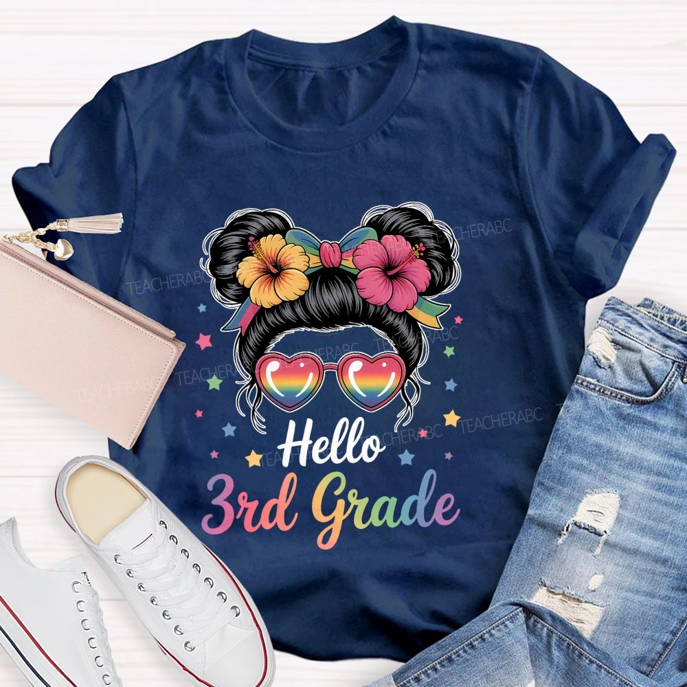 Personalized Grade Hello 3rd Grade Gradient Font Teacher T-shirt