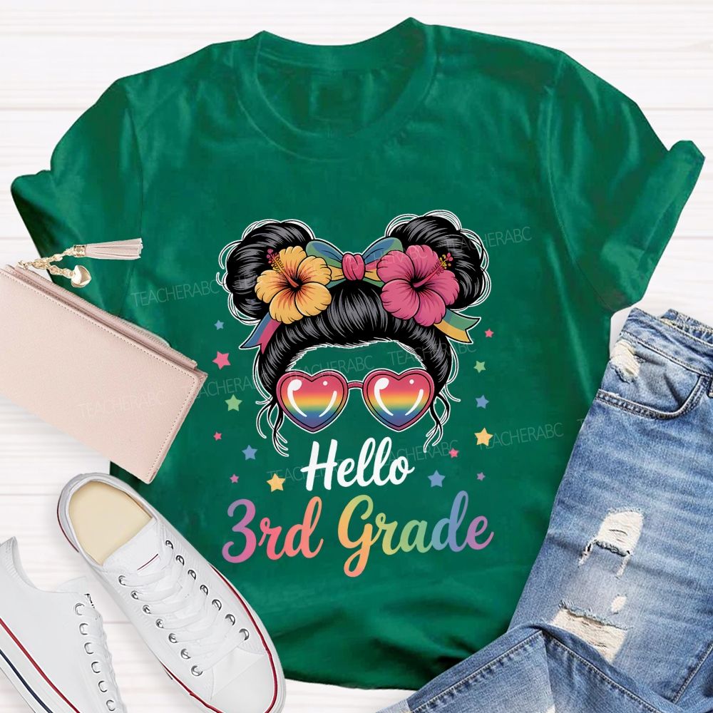 Personalized Grade Hello 3rd Grade Gradient Font Teacher T-shirt