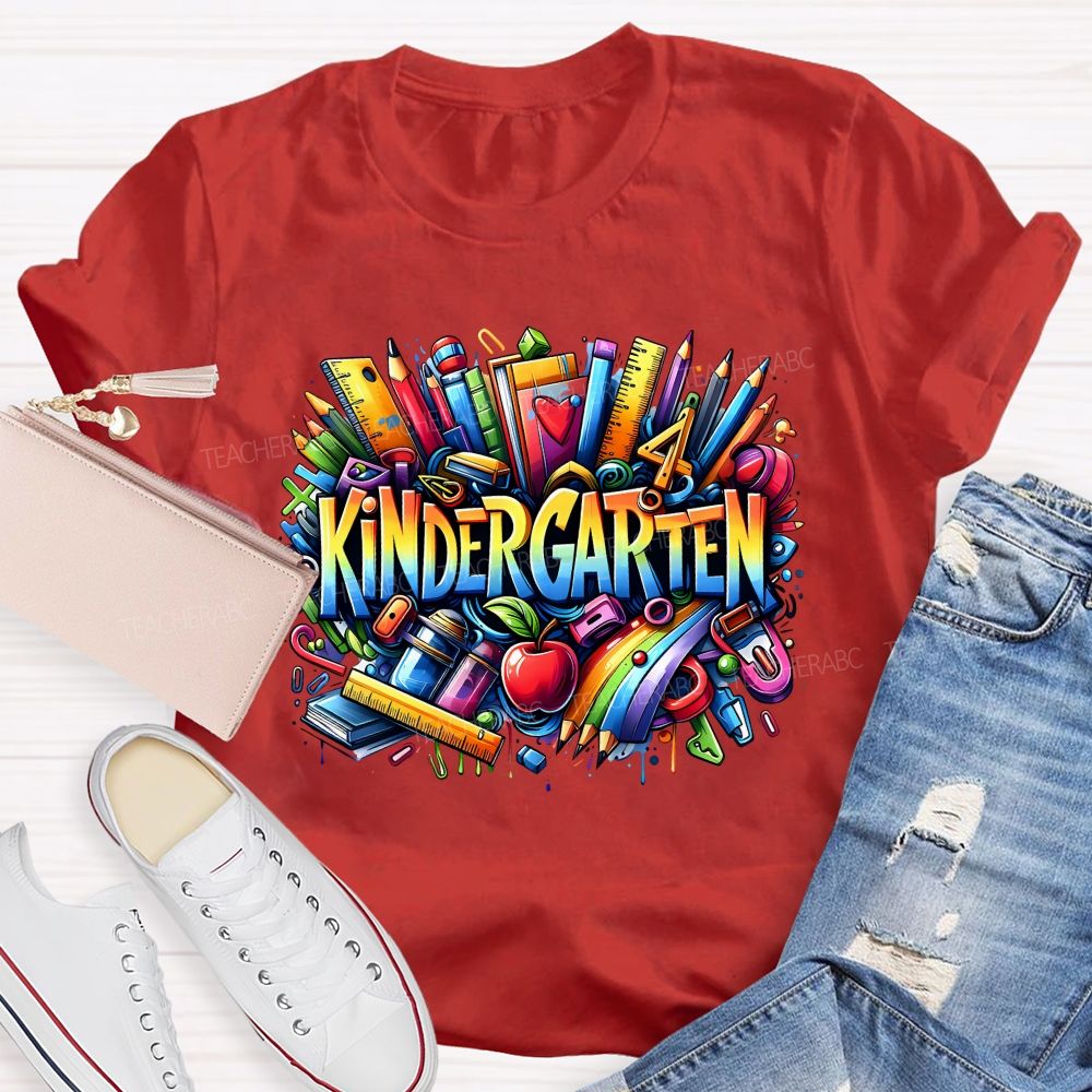 Personalized Grade Kindergarten Where The Fun And Learning Begin Teacher T-shirt