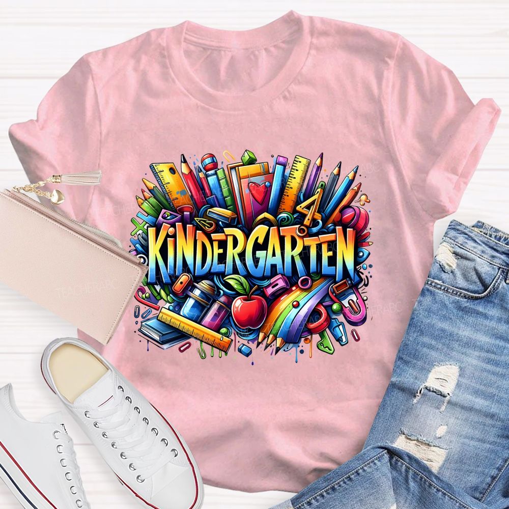 Personalized Grade Kindergarten Where The Fun And Learning Begin Teacher T-shirt