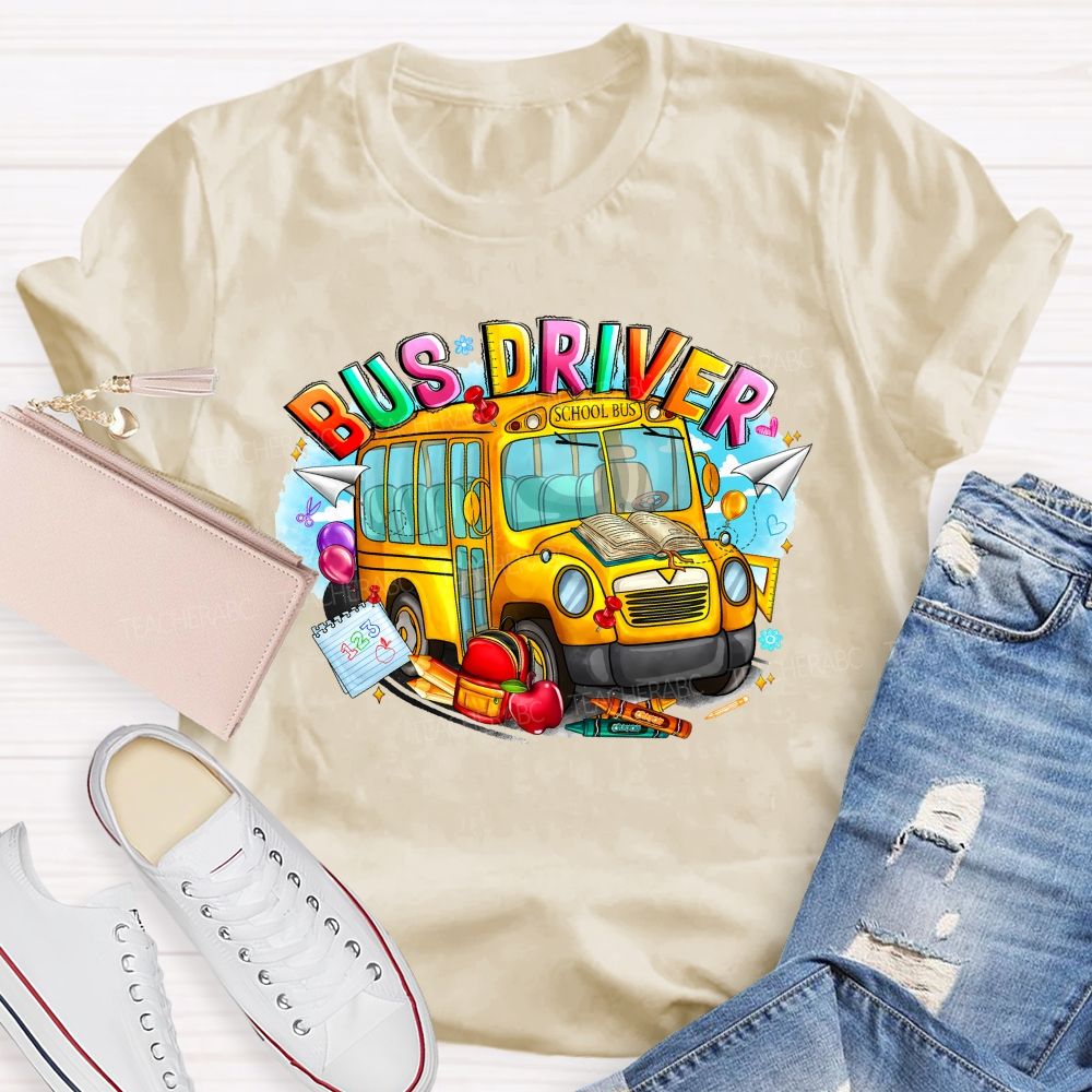 School Bus Driver Colorful Graphics Teacher T-shirt