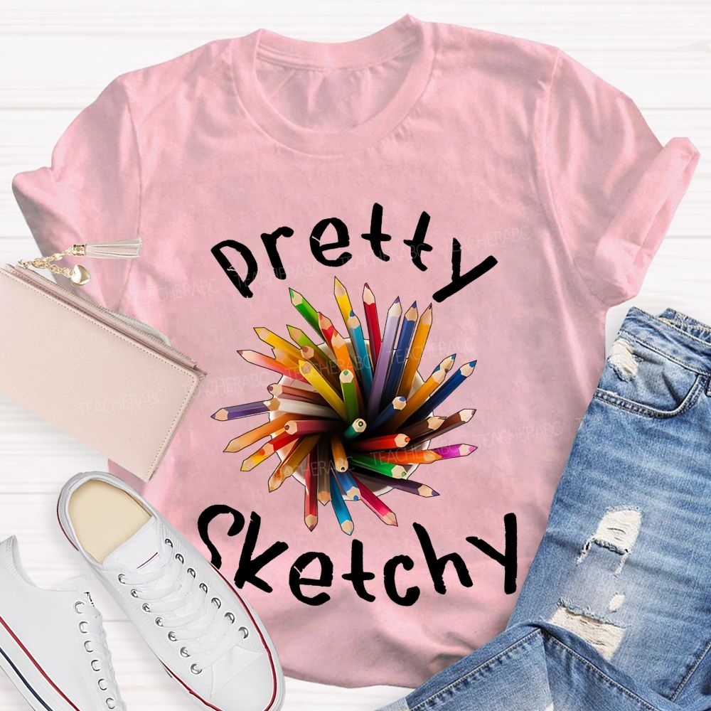 Pretty Sketchy Colorful Pencils Shapes Teacher T-shirt