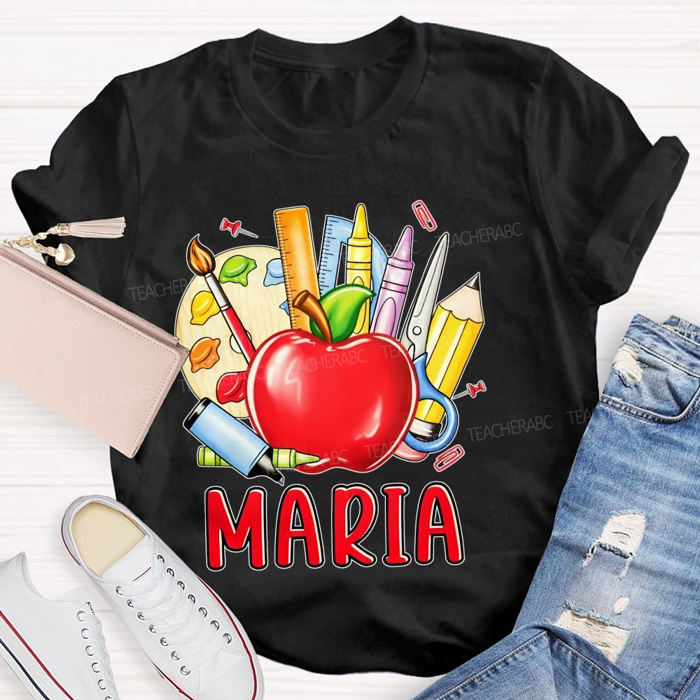 Personalized Name Palette Apple Art Teacher T-shirt