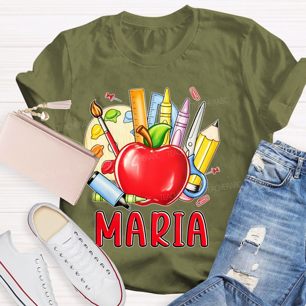 Personalized Name Palette Apple Art Teacher T-shirt