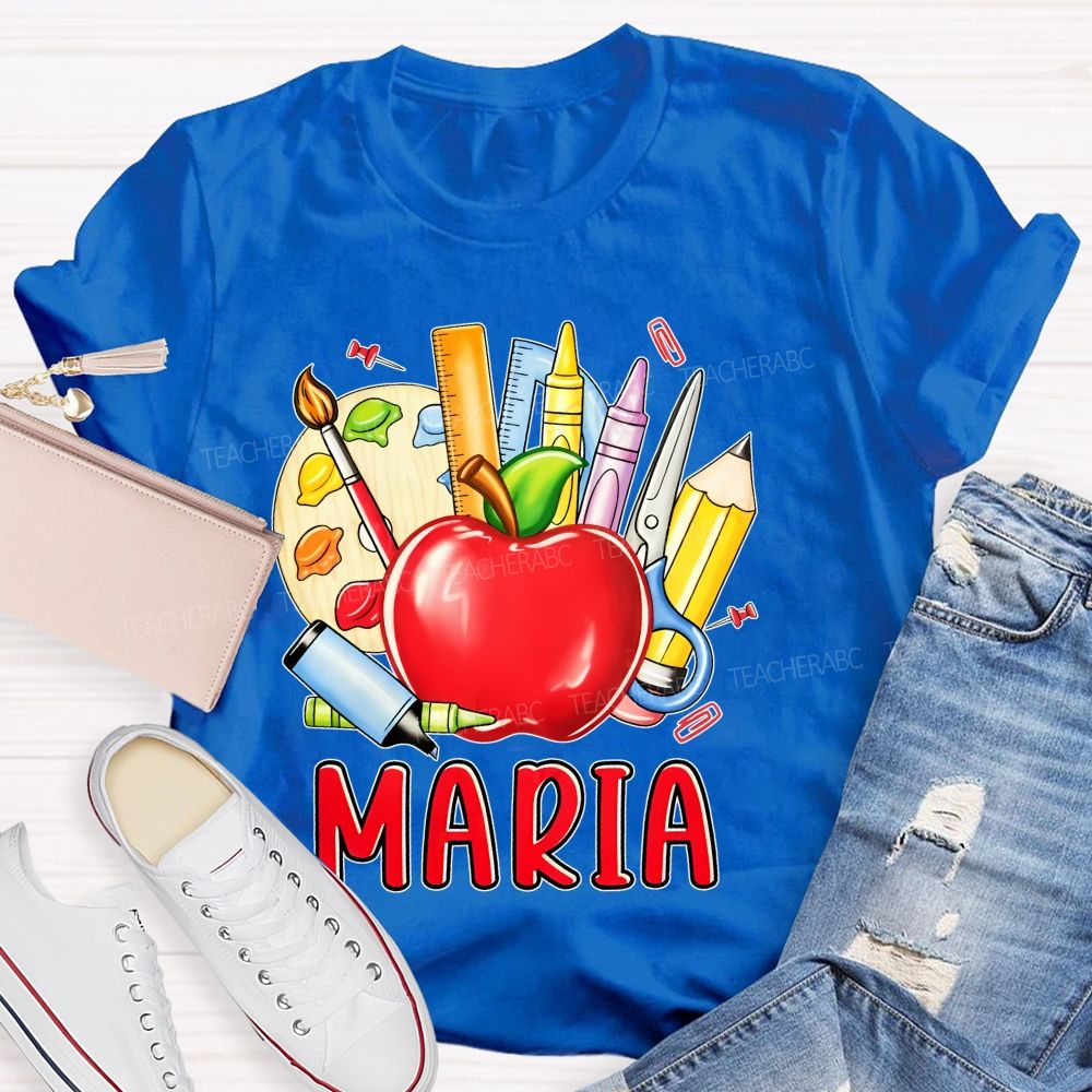 Personalized Name Palette Apple Art Teacher T-shirt