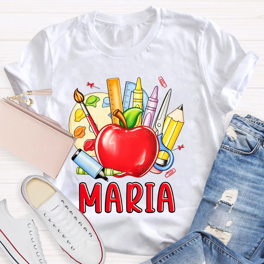 Personalized Name Palette Apple Art Teacher T-shirt