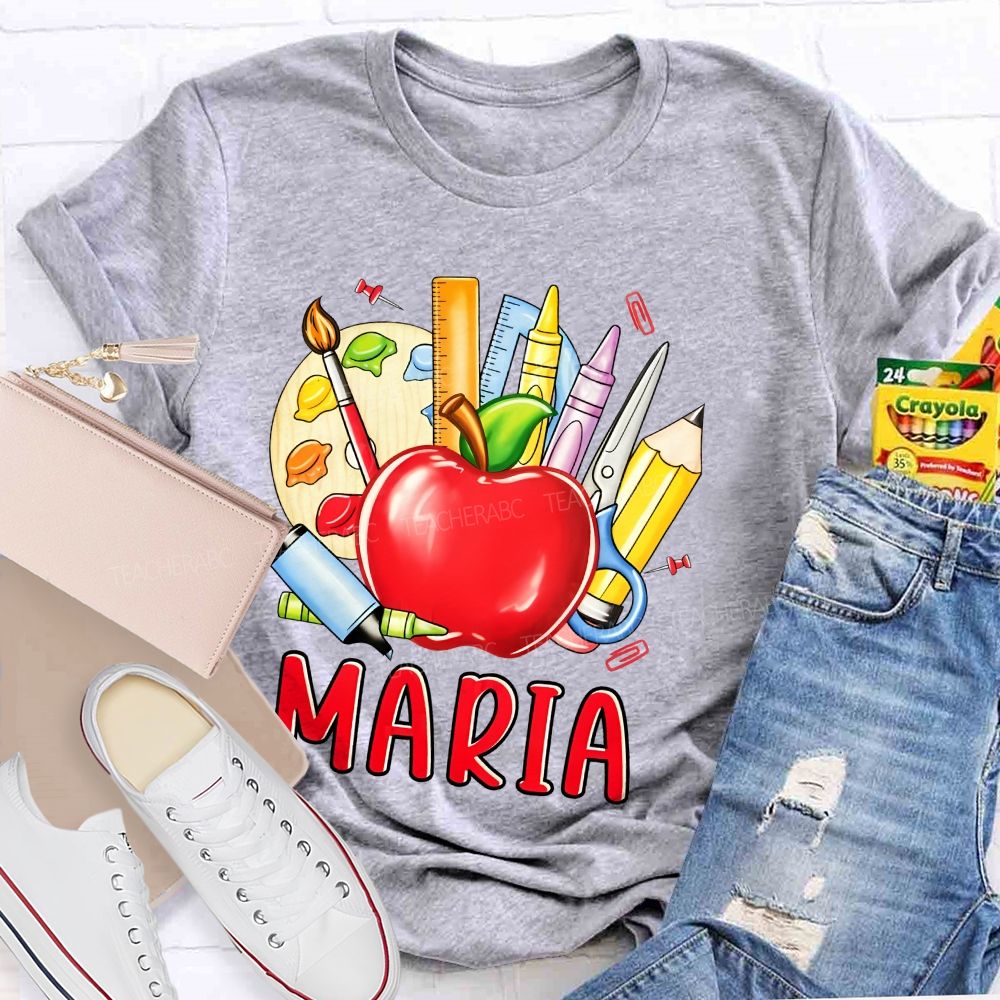 Personalized Name Palette Apple Art Teacher T-shirt