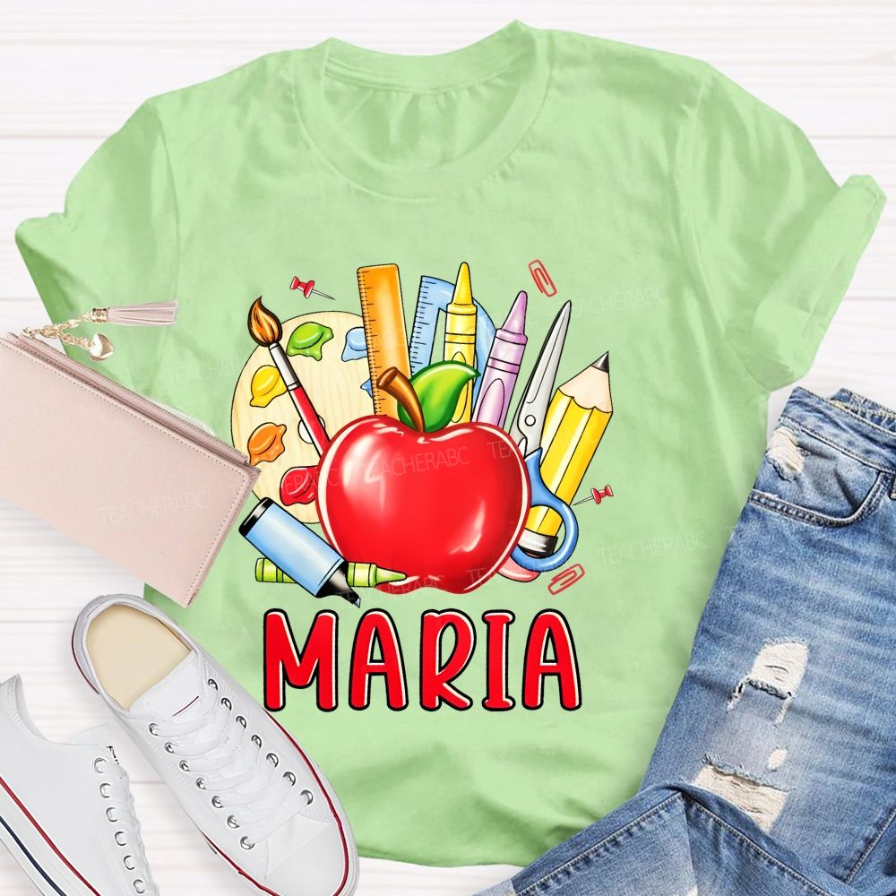 Personalized Name Palette Apple Art Teacher T-shirt