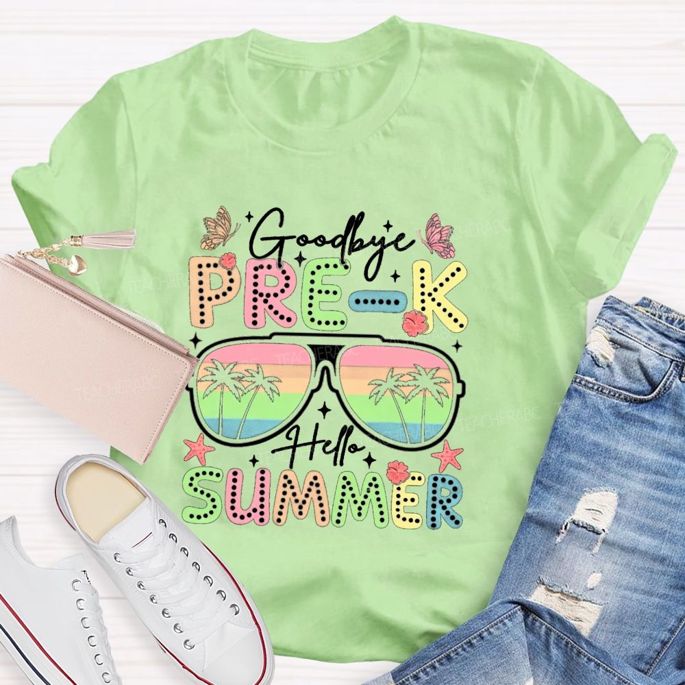 Personalized Grade Goodbye Pre K Hello Summer Teacher T-Shirt