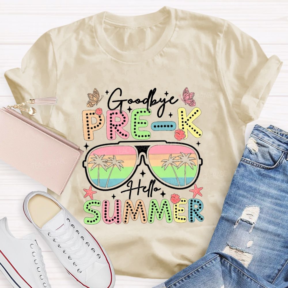 Personalized Grade Goodbye Pre K Hello Summer Teacher T-Shirt