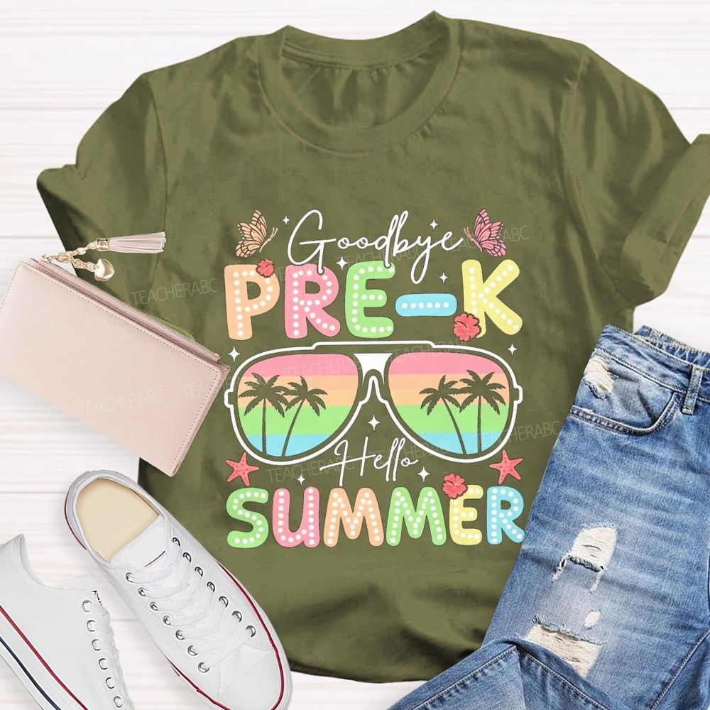 Personalized Grade Goodbye Pre K Hello Summer Teacher T-Shirt