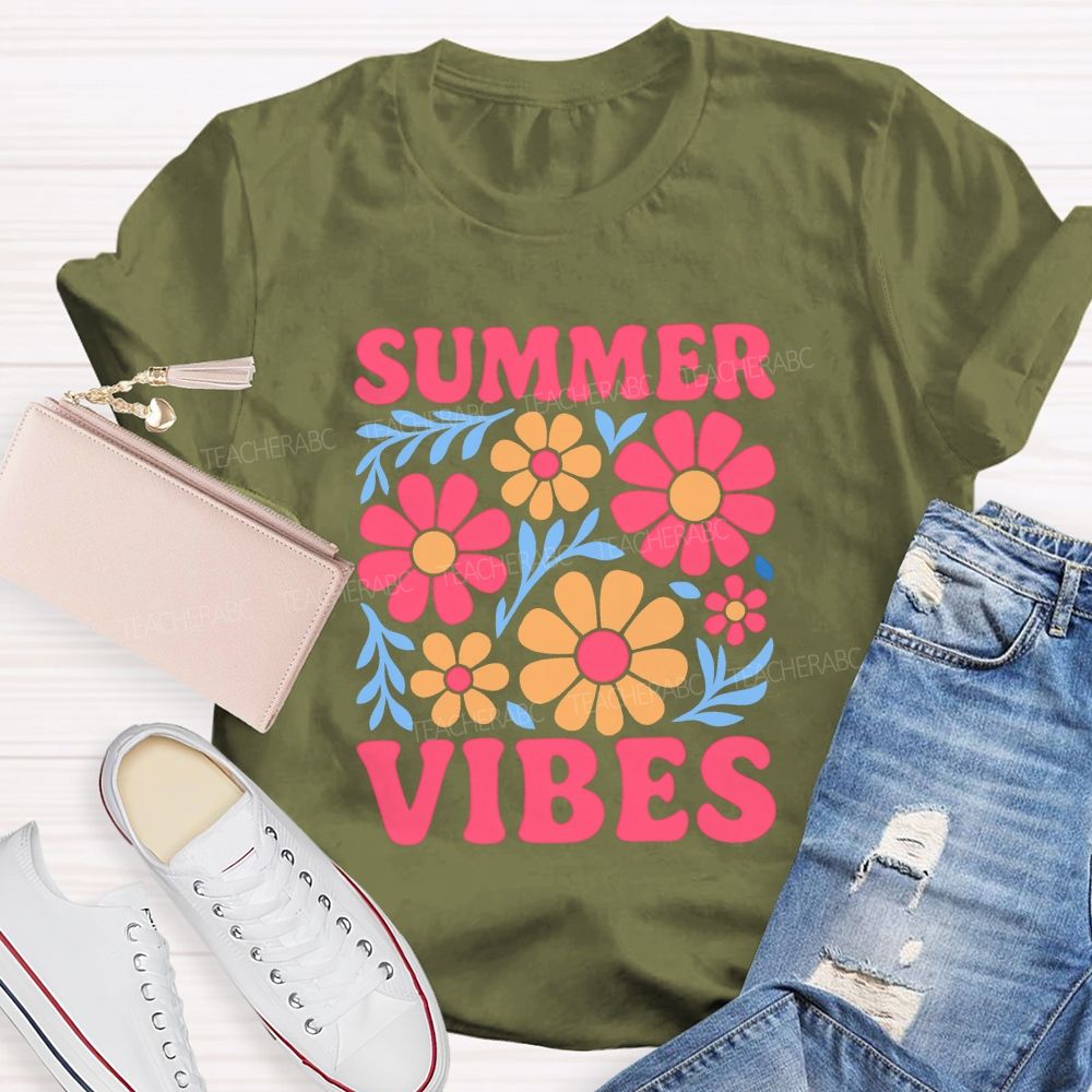 Summer Vibes And Teacher Summer Break Teacher T-shirt
