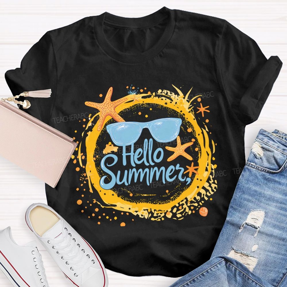 Hello Summer Letters Patterns Teacher T-shirt