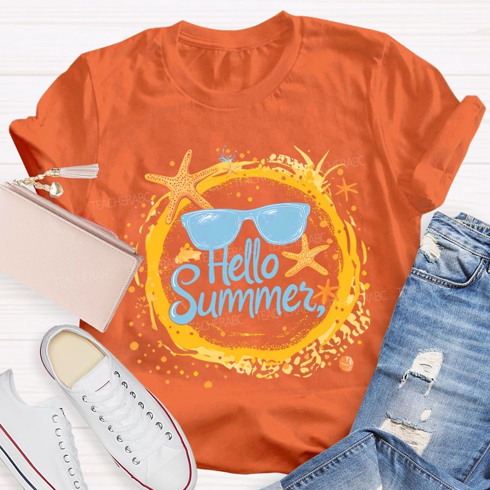 Hello Summer Letters Patterns Teacher T-shirt