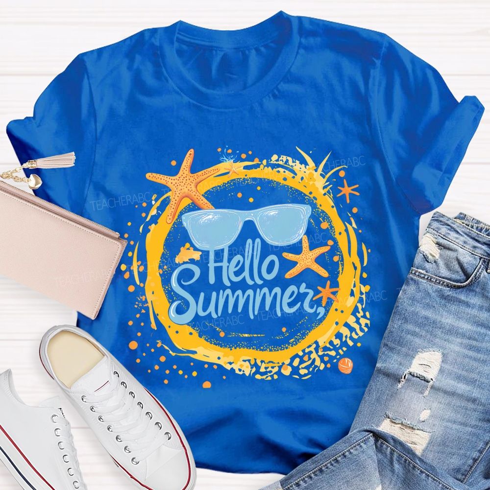 Hello Summer Letters Patterns Teacher T-shirt