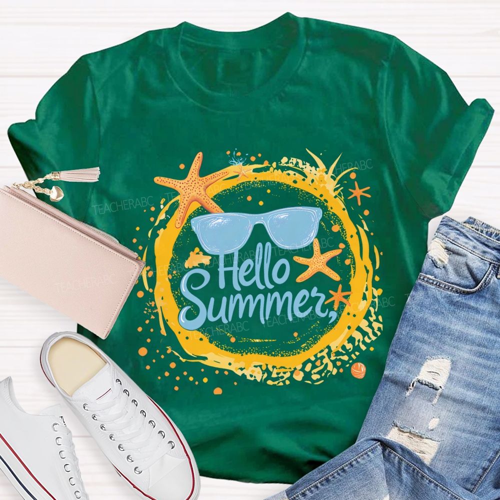 Hello Summer Letters Patterns Teacher T-shirt