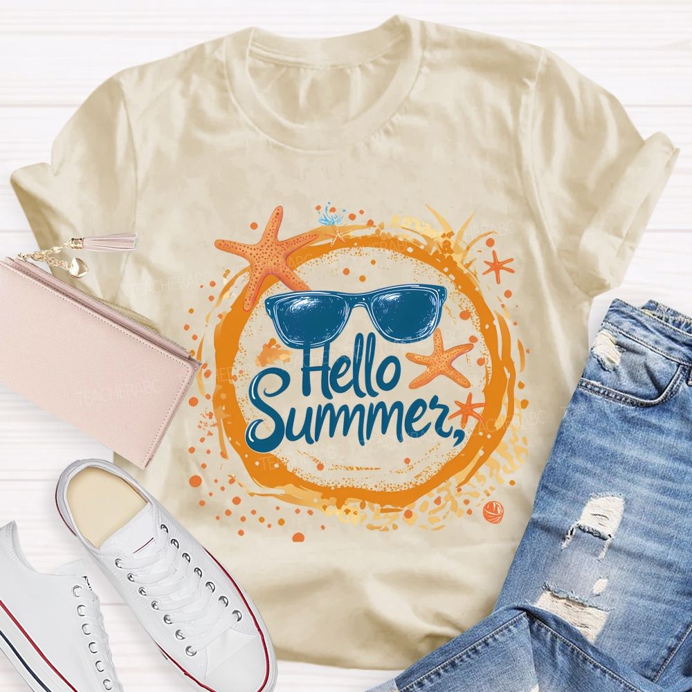 Hello Summer Letters Patterns Teacher T-shirt