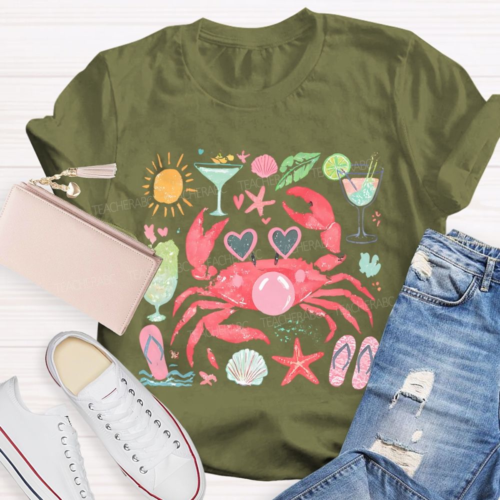Summer Crab Graphic Teacher T-shirt