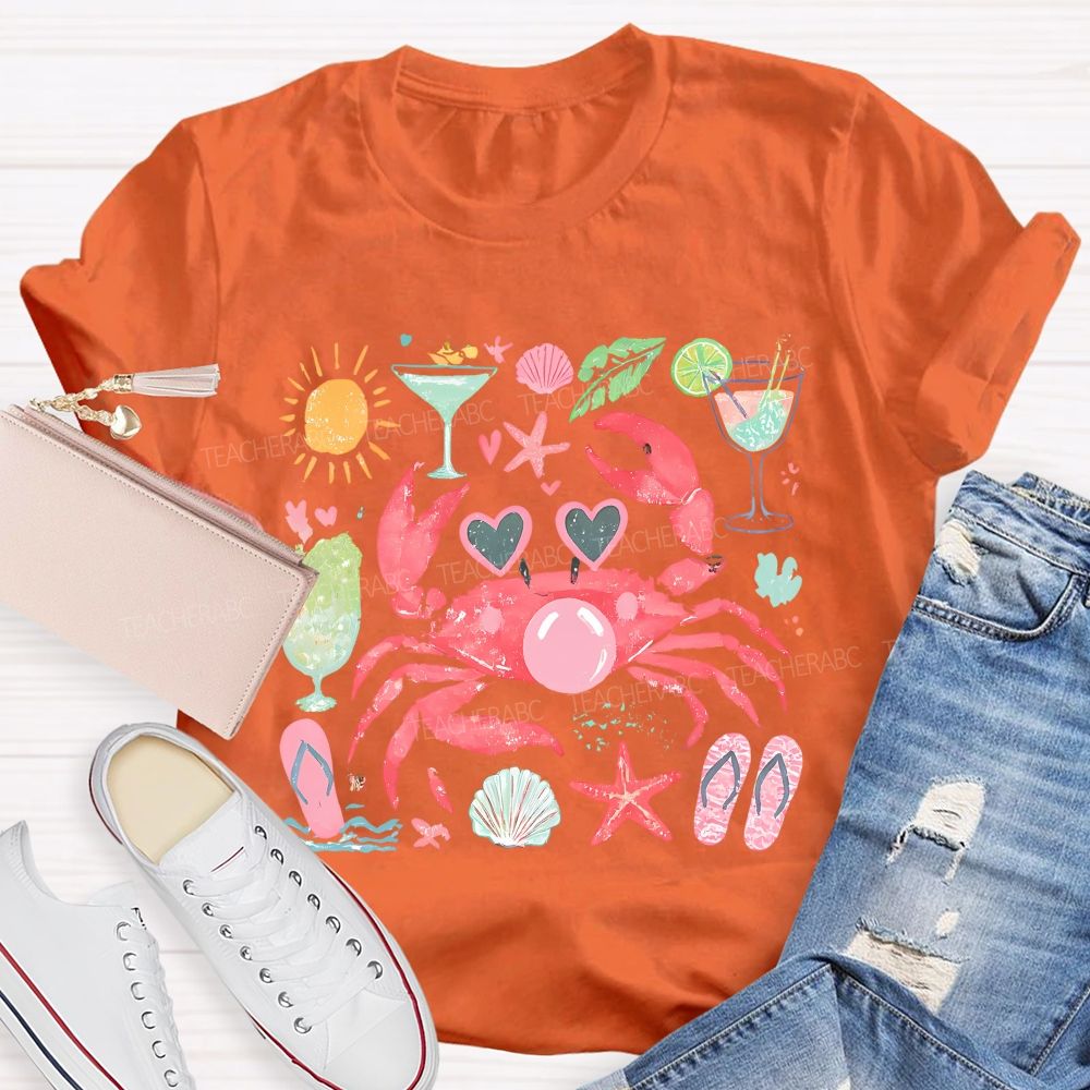 Summer Crab Graphic Teacher T-shirt