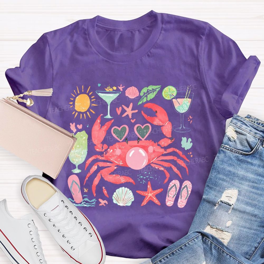Summer Crab Graphic Teacher T-shirt