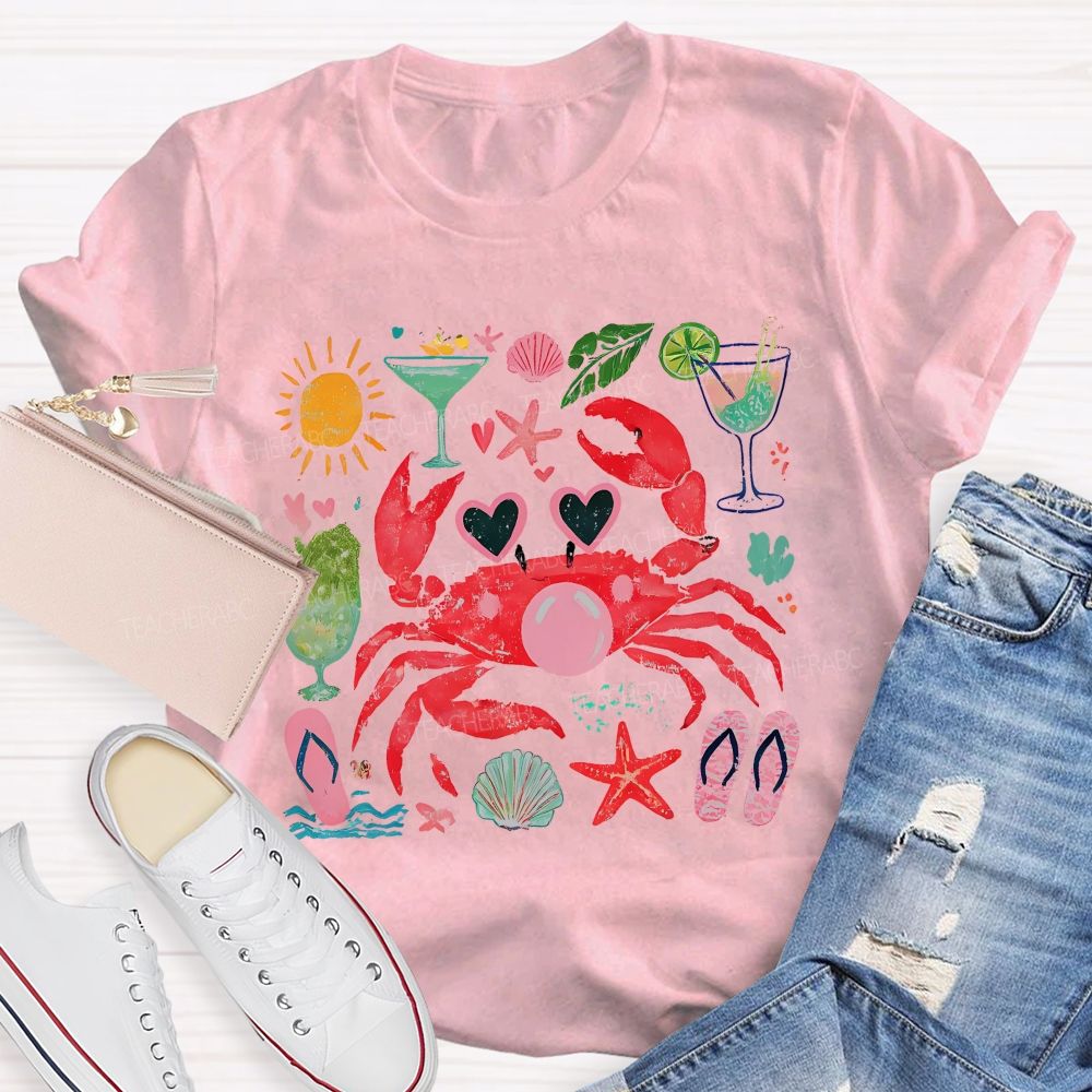 Summer Crab Graphic Teacher T-shirt