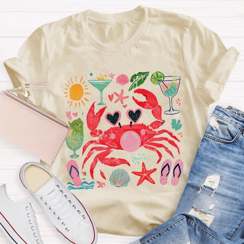 Summer Crab Graphic Teacher T-shirt