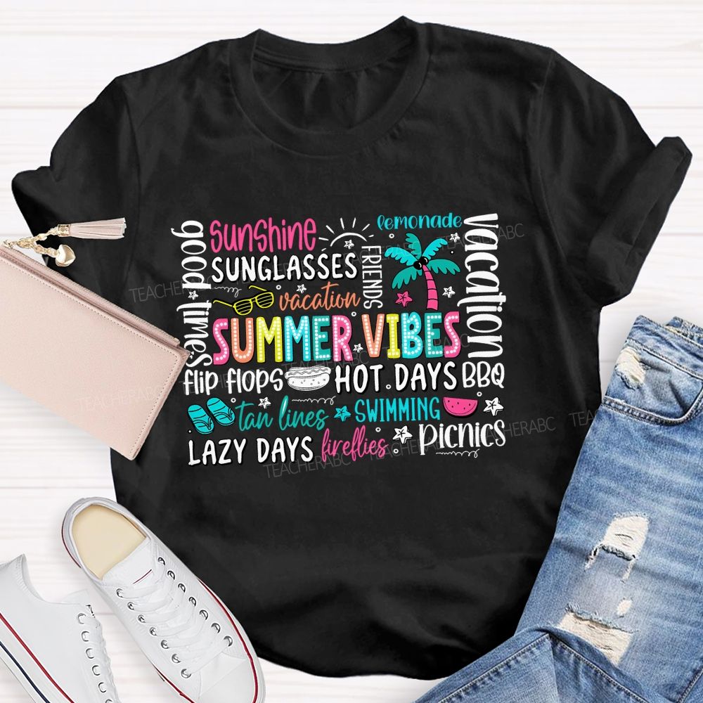 Summer Vibes Sunshine Lazy Days Picnic Teacher T-shirt