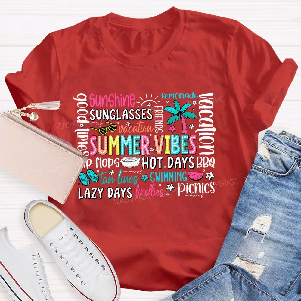 Summer Vibes Sunshine Lazy Days Picnic Teacher T-shirt