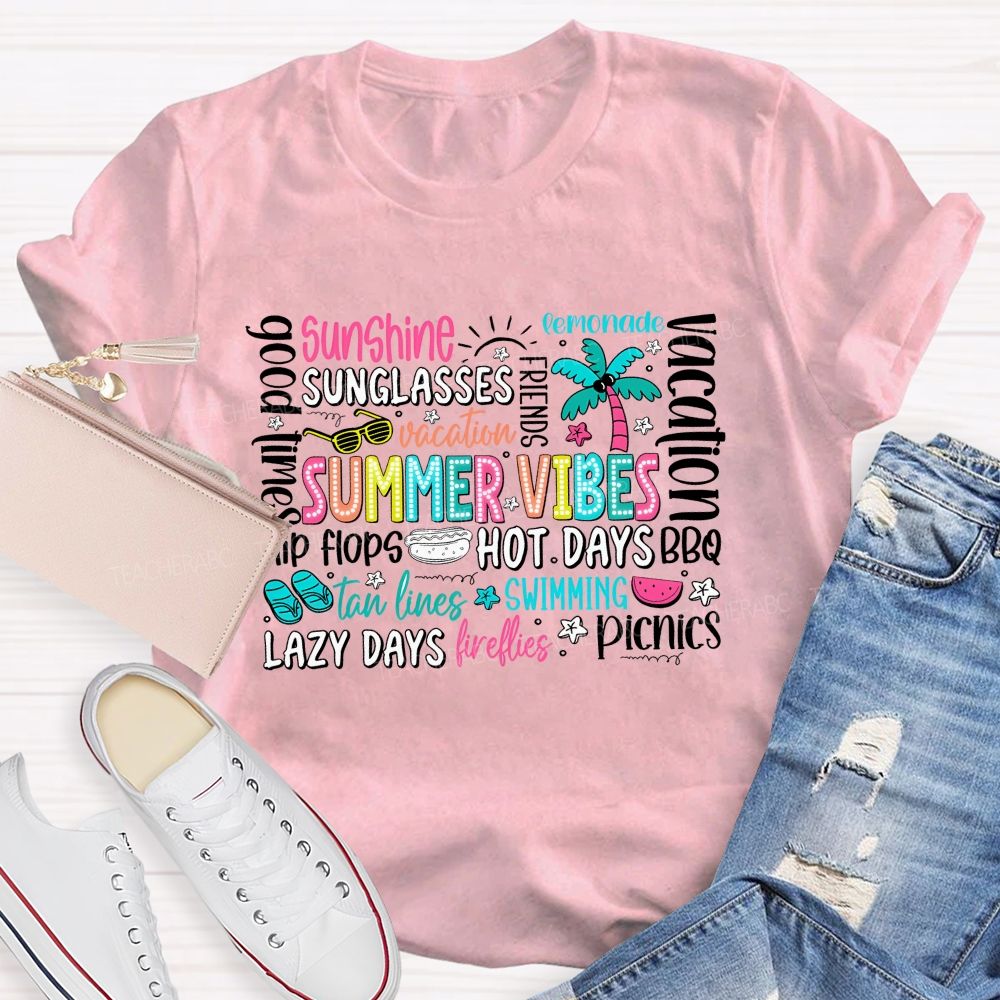 Summer Vibes Sunshine Lazy Days Picnic Teacher T-shirt