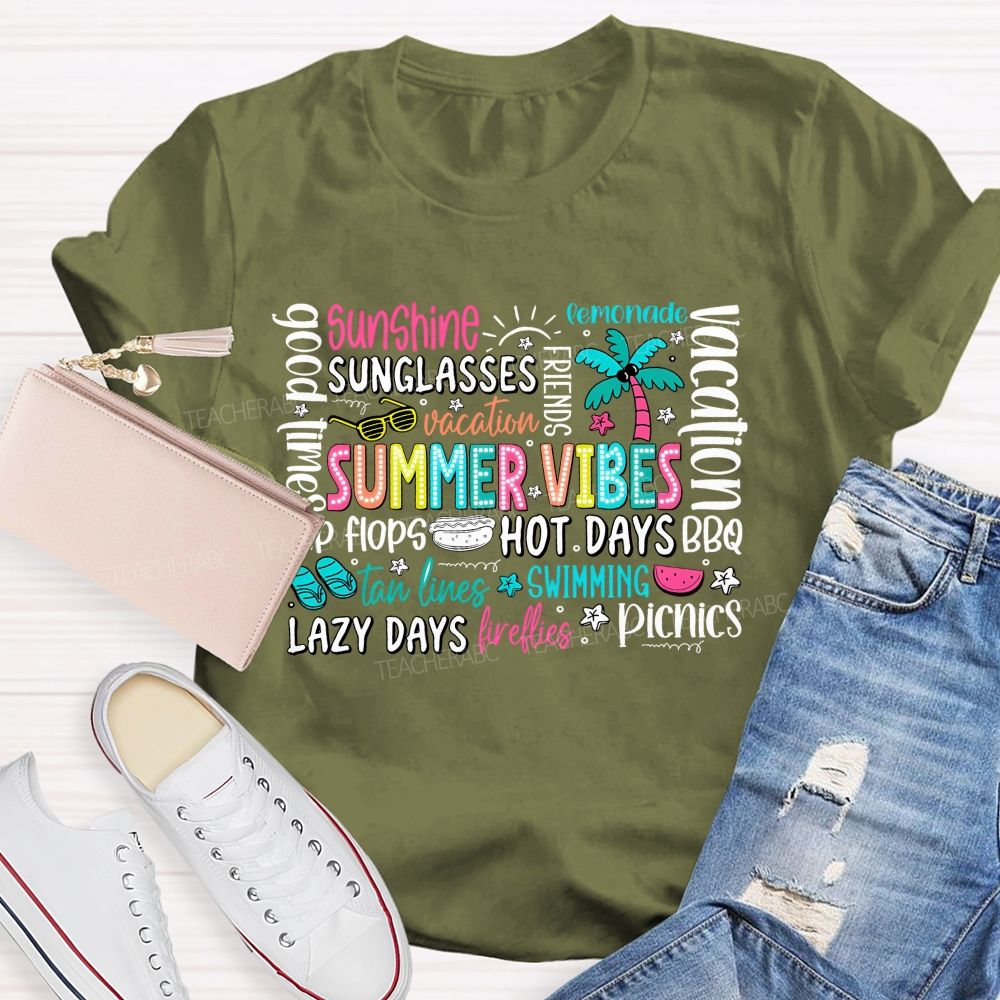Summer Vibes Sunshine Lazy Days Picnic Teacher T-shirt