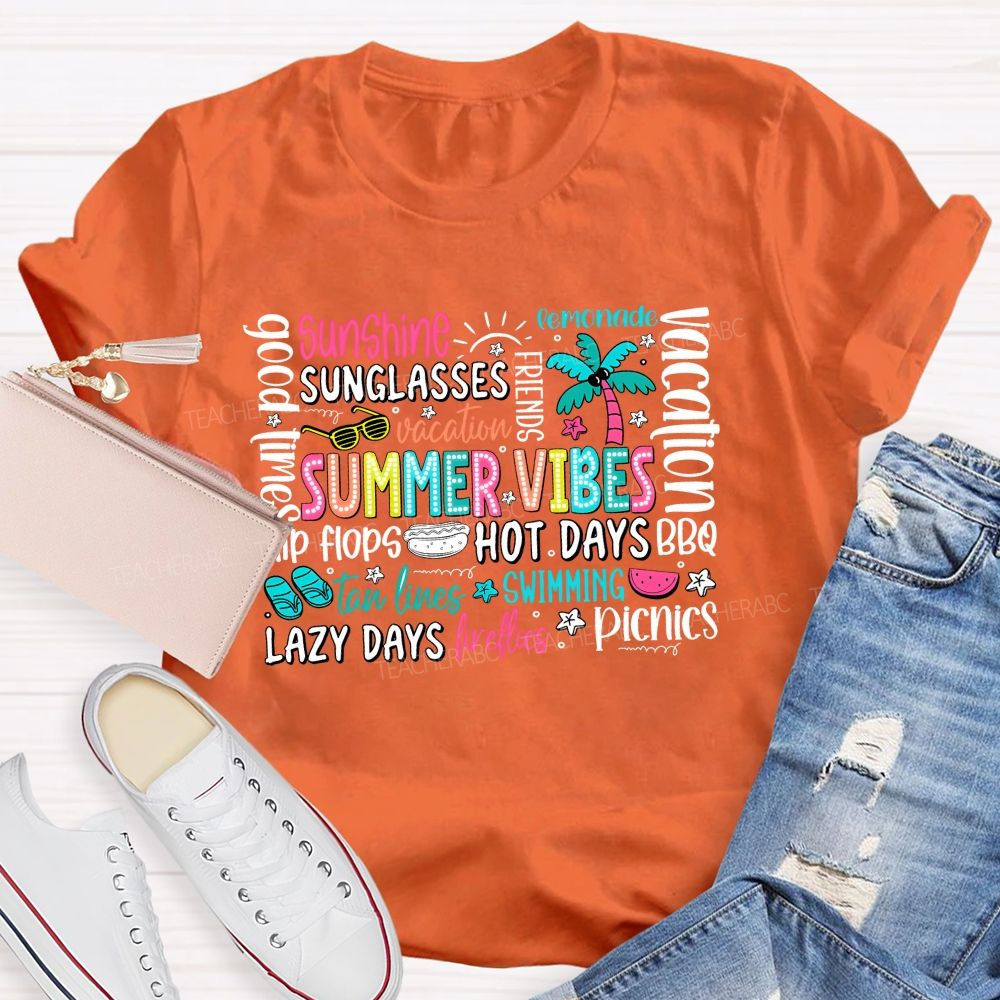 Summer Vibes Sunshine Lazy Days Picnic Teacher T-shirt