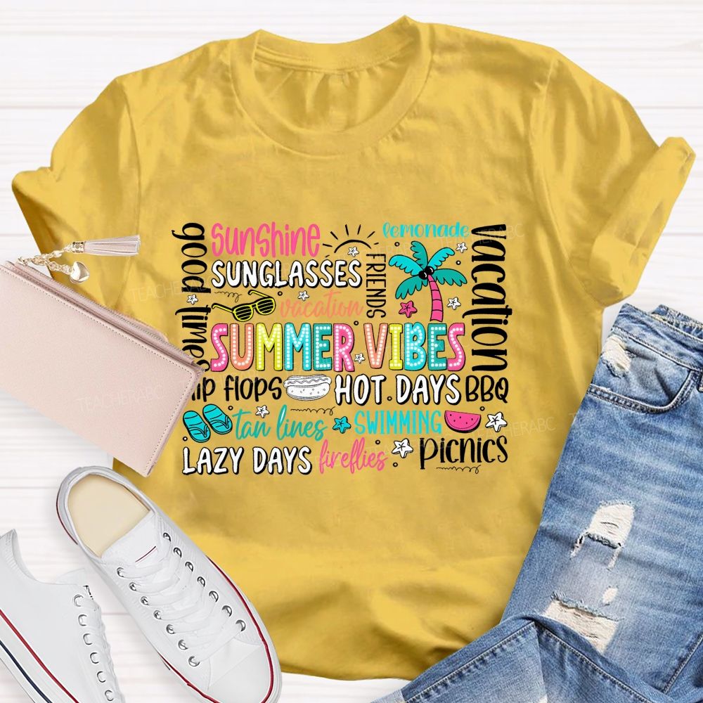 Summer Vibes Sunshine Lazy Days Picnic Teacher T-shirt