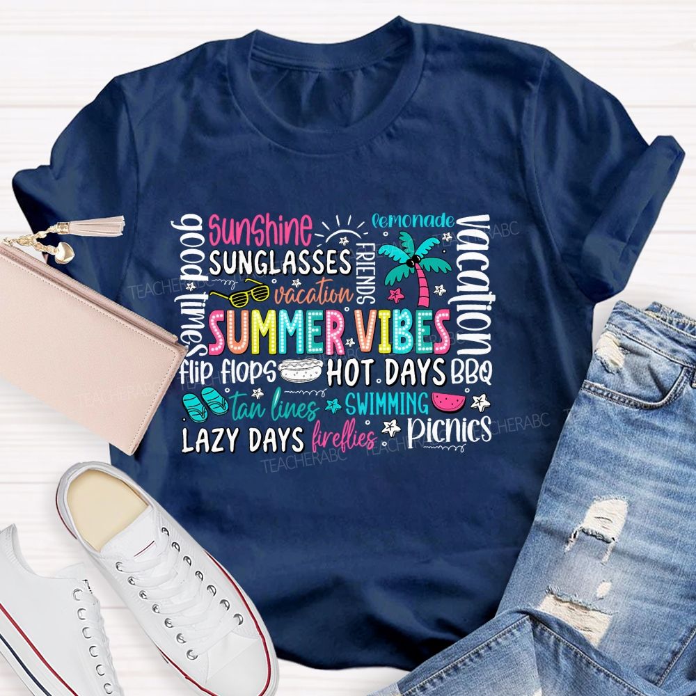 Summer Vibes Sunshine Lazy Days Picnic Teacher T-shirt