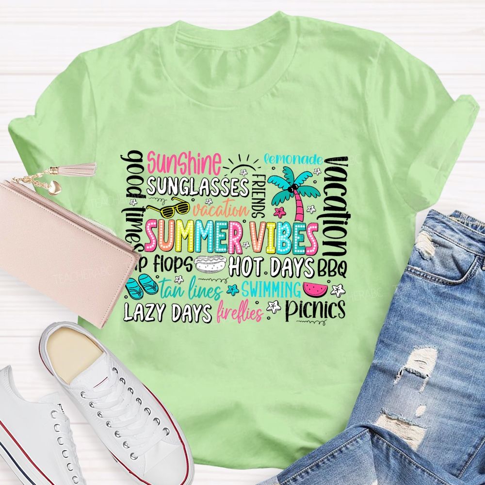 Summer Vibes Sunshine Lazy Days Picnic Teacher T-shirt