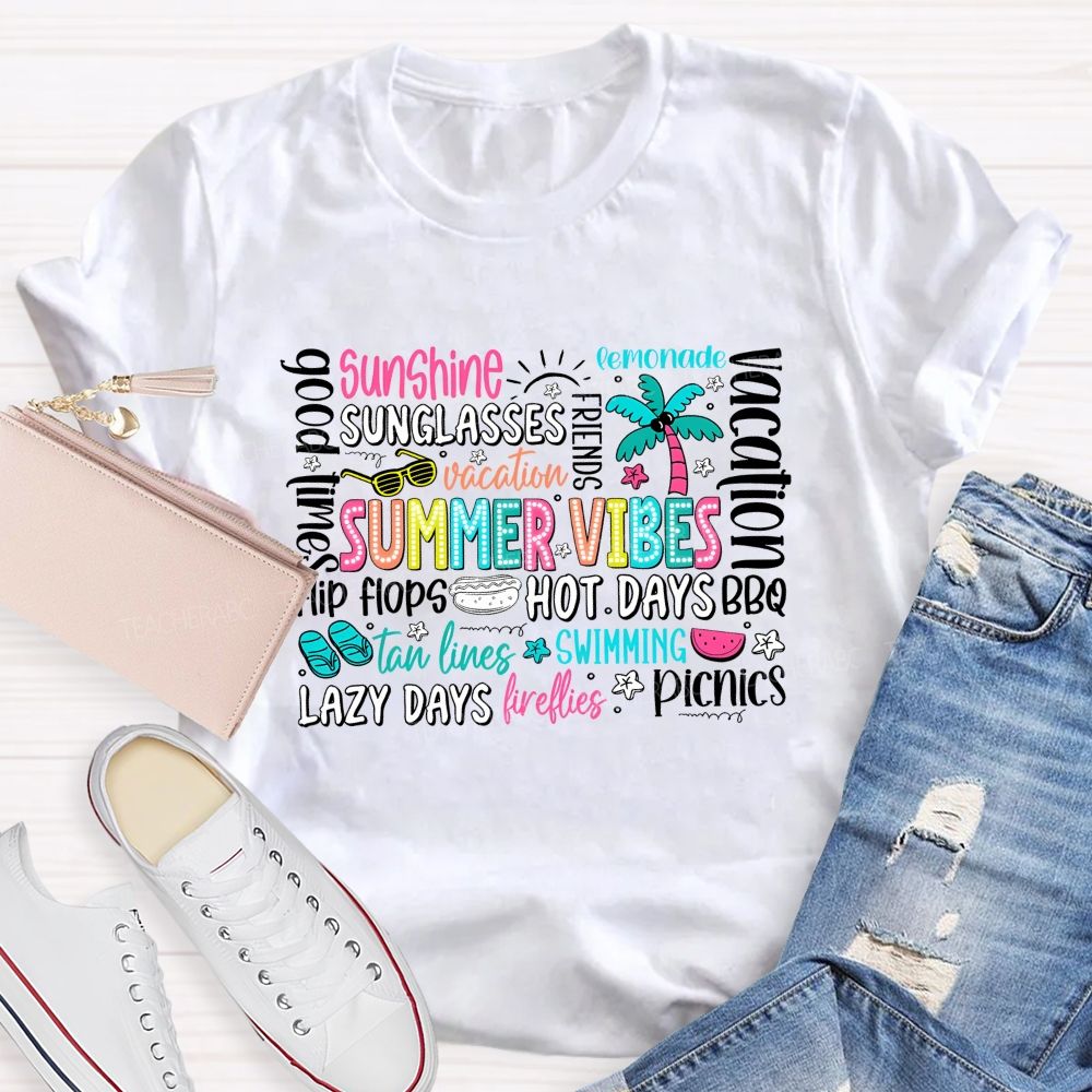 Summer Vibes Sunshine Lazy Days Picnic Teacher T-shirt