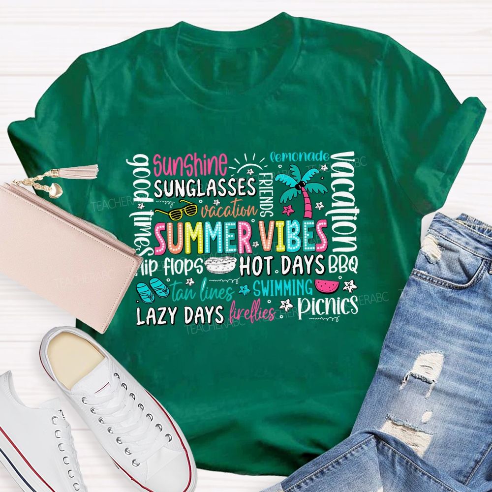 Summer Vibes Sunshine Lazy Days Picnic Teacher T-shirt