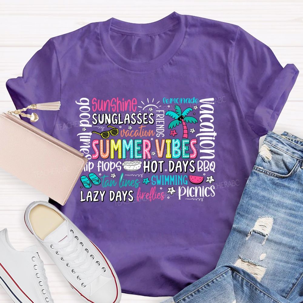 Summer Vibes Sunshine Lazy Days Picnic Teacher T-shirt