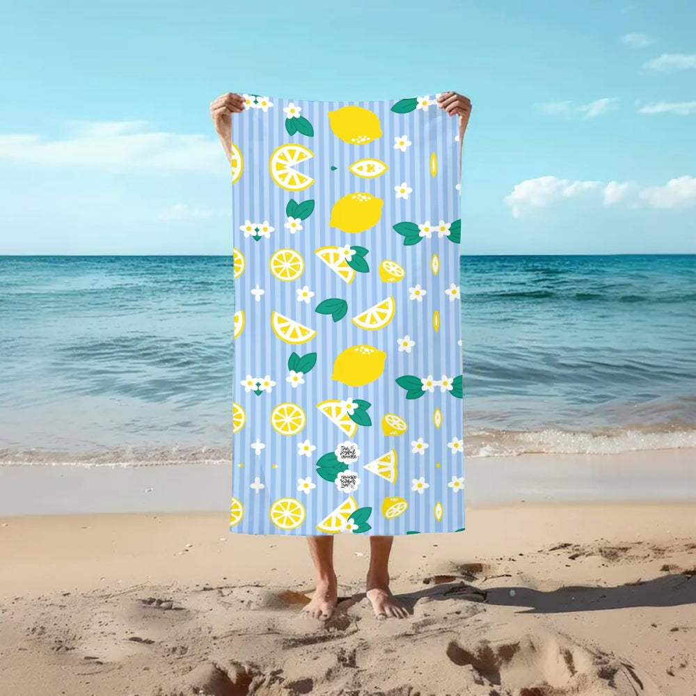Blue Strip Lemon Summer Beach Towel