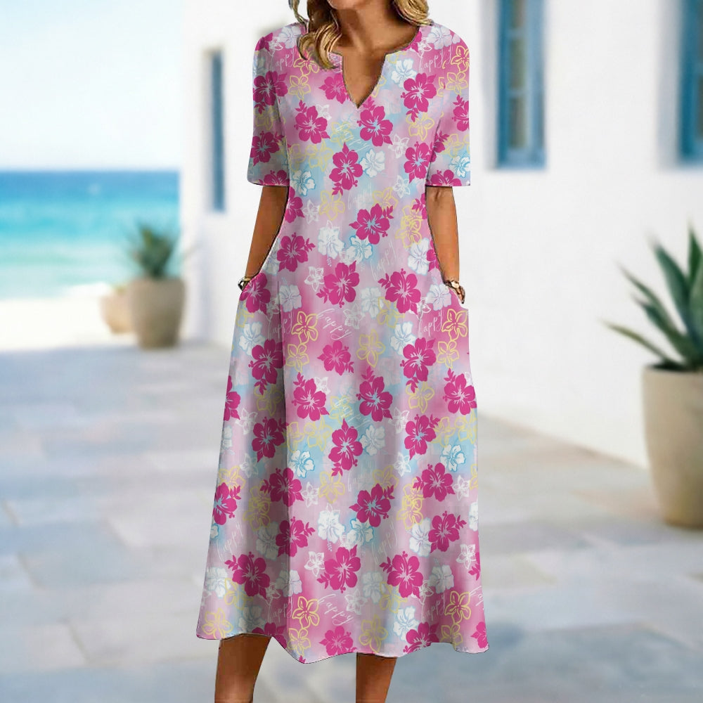 Elegant Pink Floral Print Dress