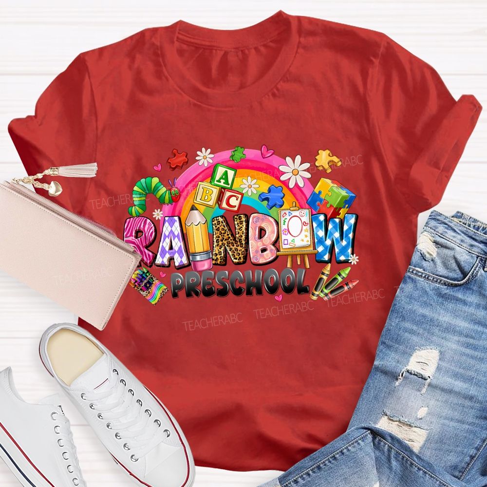 Personalized Grade Rainbow Preschool Teacher T-shirt