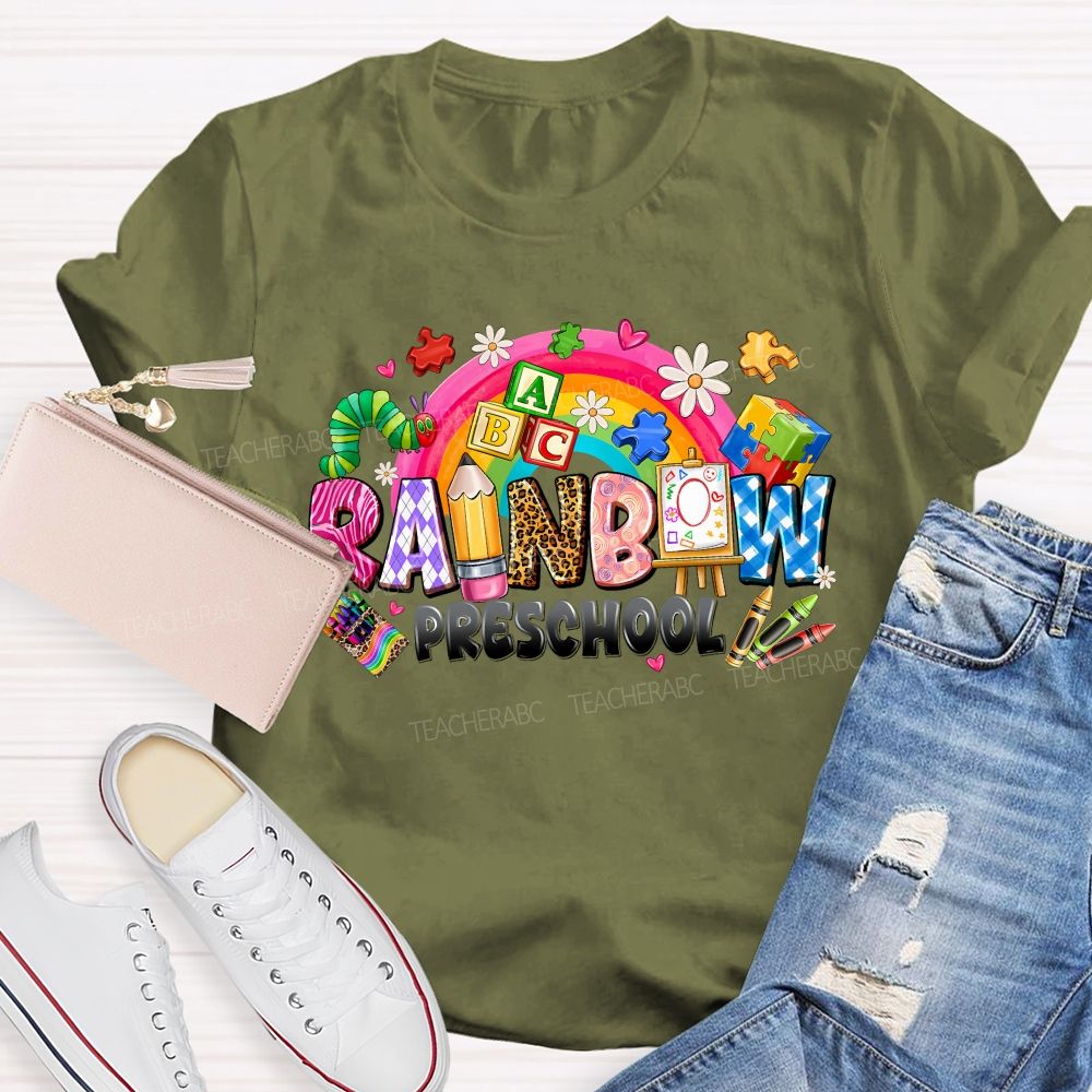Personalized Grade Rainbow Preschool Teacher T-shirt