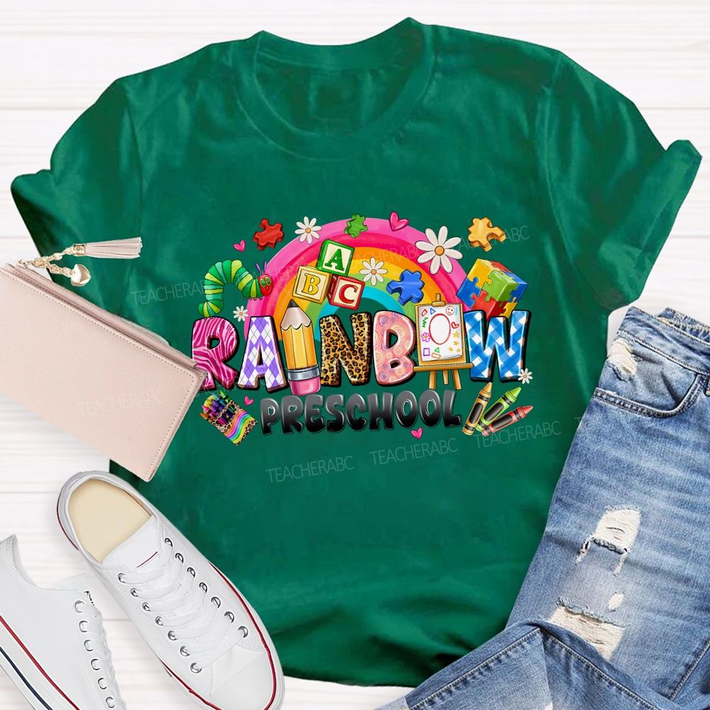 Personalized Grade Rainbow Preschool Teacher T-shirt