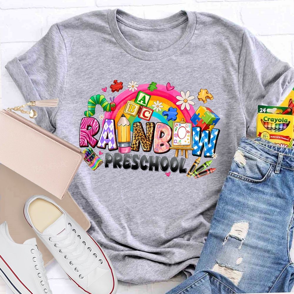Personalized Grade Rainbow Preschool Teacher T-shirt