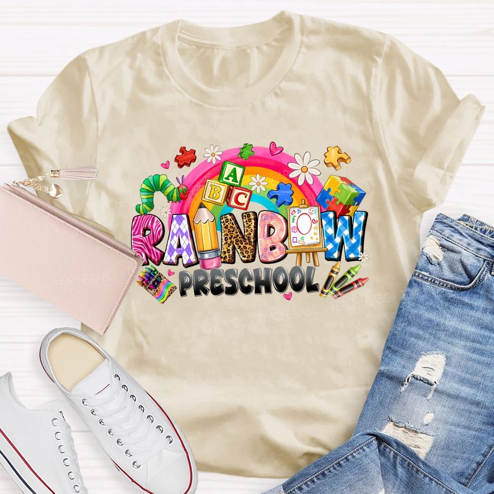 Personalized Grade Rainbow Preschool Teacher T-shirt
