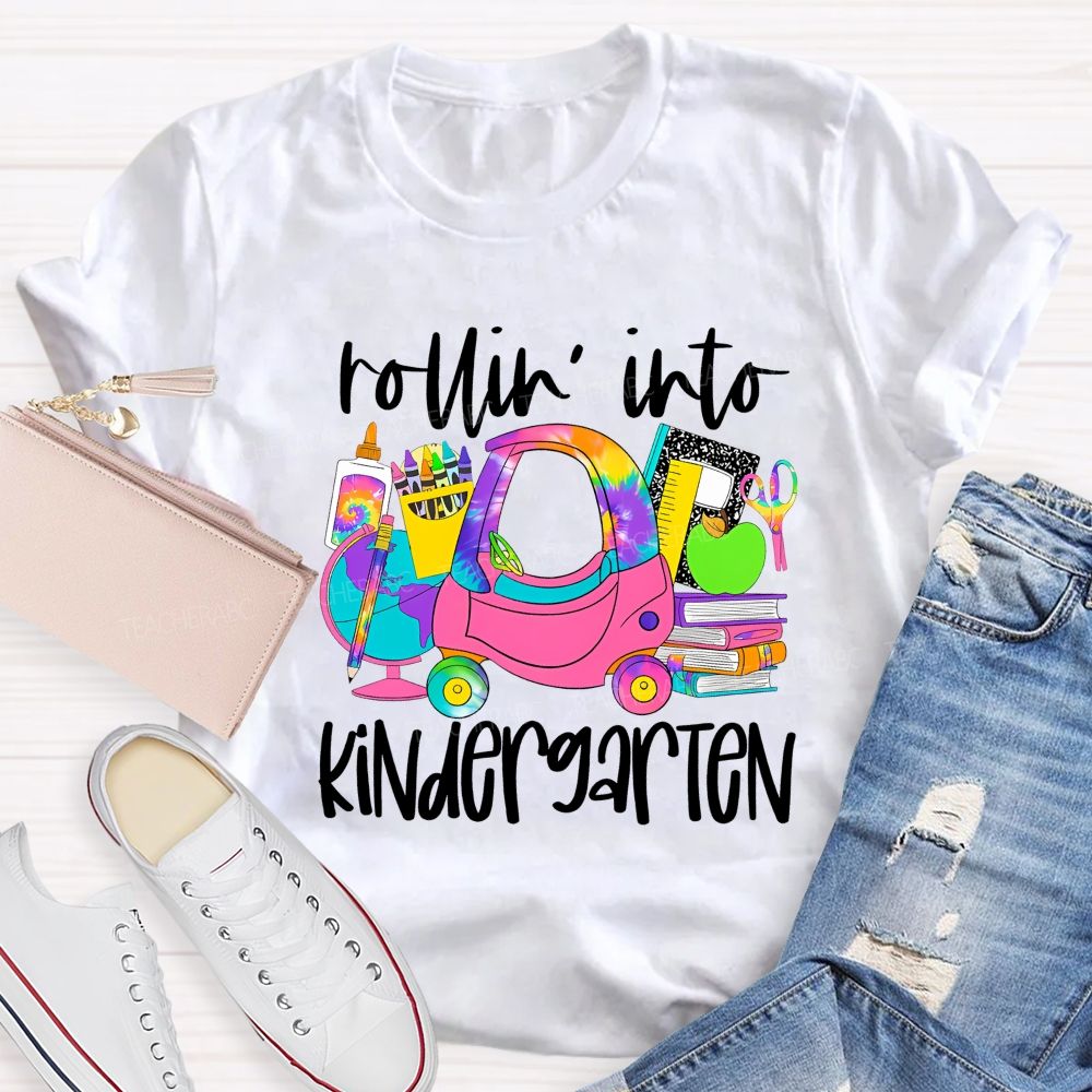 Personalized Grade Rolling Into Kindergarten Teacher T-shirt