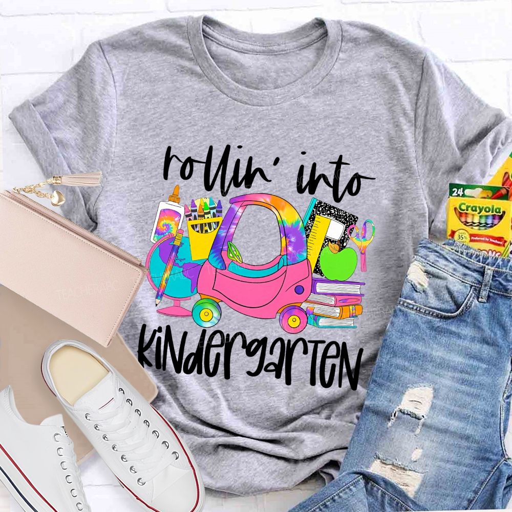 Personalized Grade Rolling Into Kindergarten Teacher T-shirt