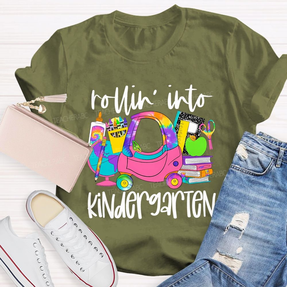 Personalized Grade Rolling Into Kindergarten Teacher T-shirt