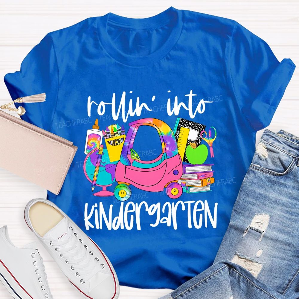 Personalized Grade Rolling Into Kindergarten Teacher T-shirt